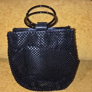 Chic Black Beaded Wristlet with‎ Metal Handles